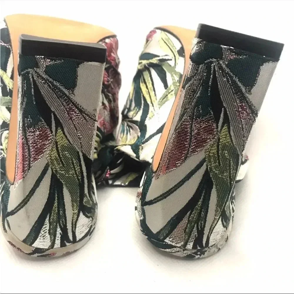 WOMEN'S MARC FISHER "HOGAN" GREEN & PINK FLORAL PRINT SLIDE SQUARE TOE HEELS 7 - Picture 3 of 6